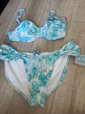 Shade & Shore Teal and White Floral Underwire Bikini Set